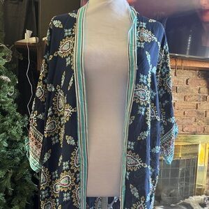 Elegant Navy Cape with Floral Paisley Design